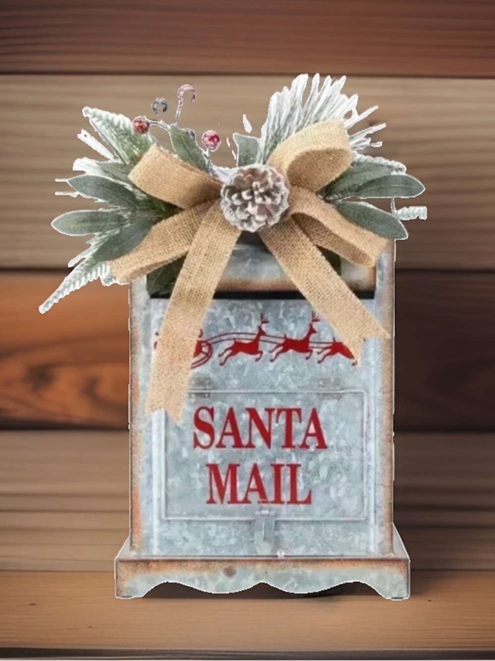 NWT Holiday Time Galvanized Christmas Santa Mailbox Decor 13"